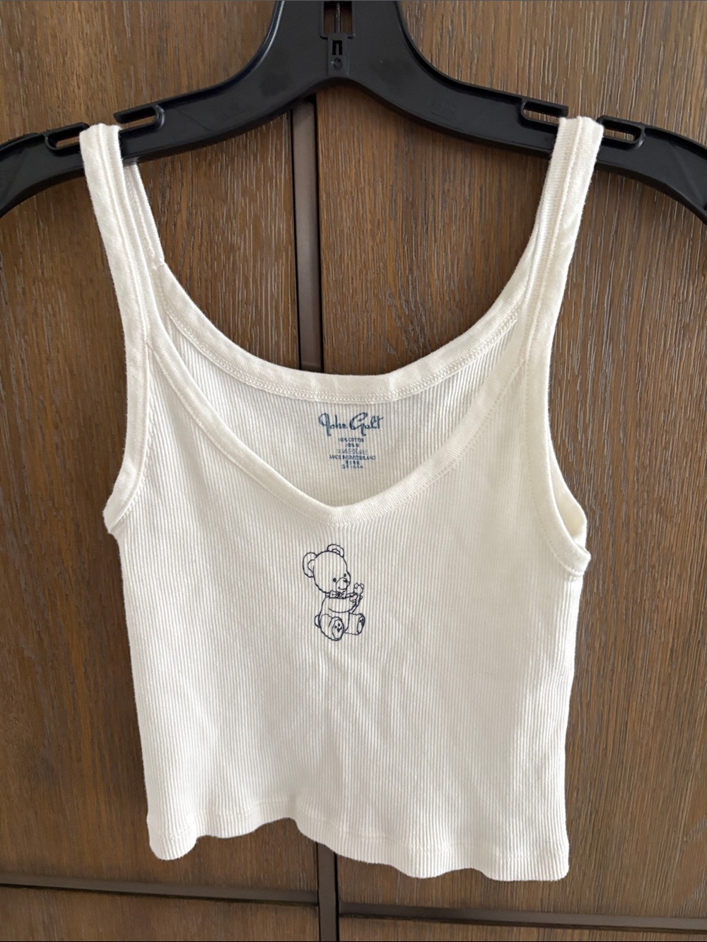John Galt Cream Ribbed Tank with Navy Graphic